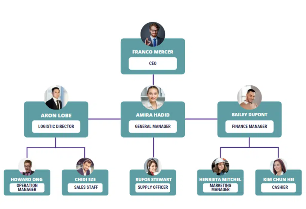 Outbound and Inbound Storage warehouse business plan organogram