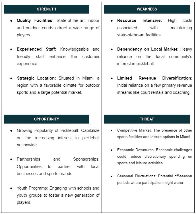 SWOT of pickleball business plan